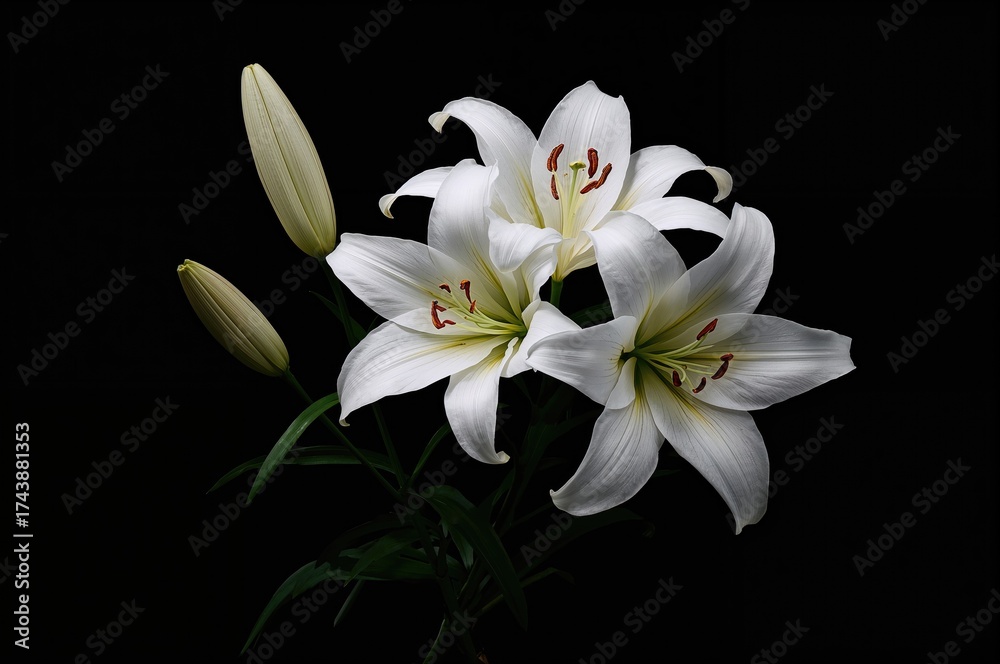 Fototapeta premium White lilies against a dark backdrop