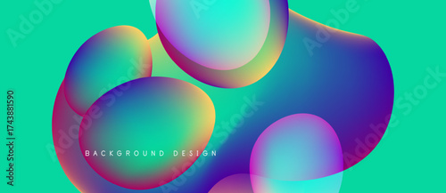 Abstract fluid shapes blend vibrant colors. Turquoise, purple, yellow create dynamic composition. Modern design element for backgrounds.