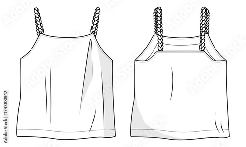Ladies tops technical drawing template front and back