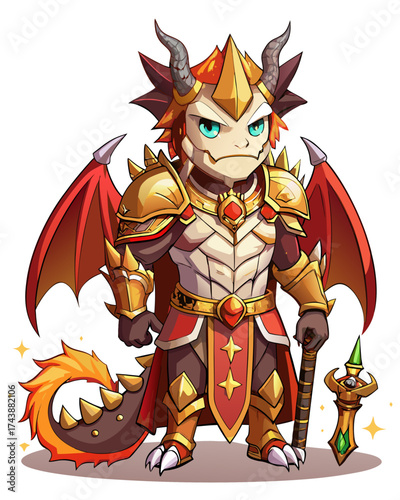 Dragon knight, cute God, real print Style, Full body, white background