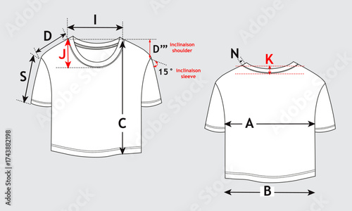 T shirt tops with measurments details vector illustration