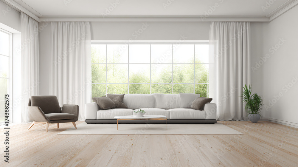 Fototapeta premium A spacious living room with a sofa