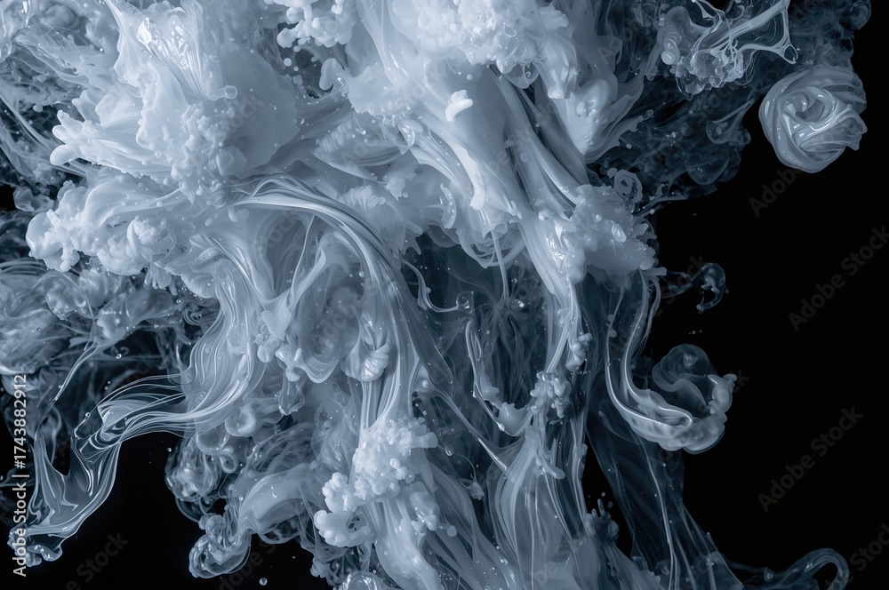 Fototapeta premium White ink dispersing in water against a dark backdrop