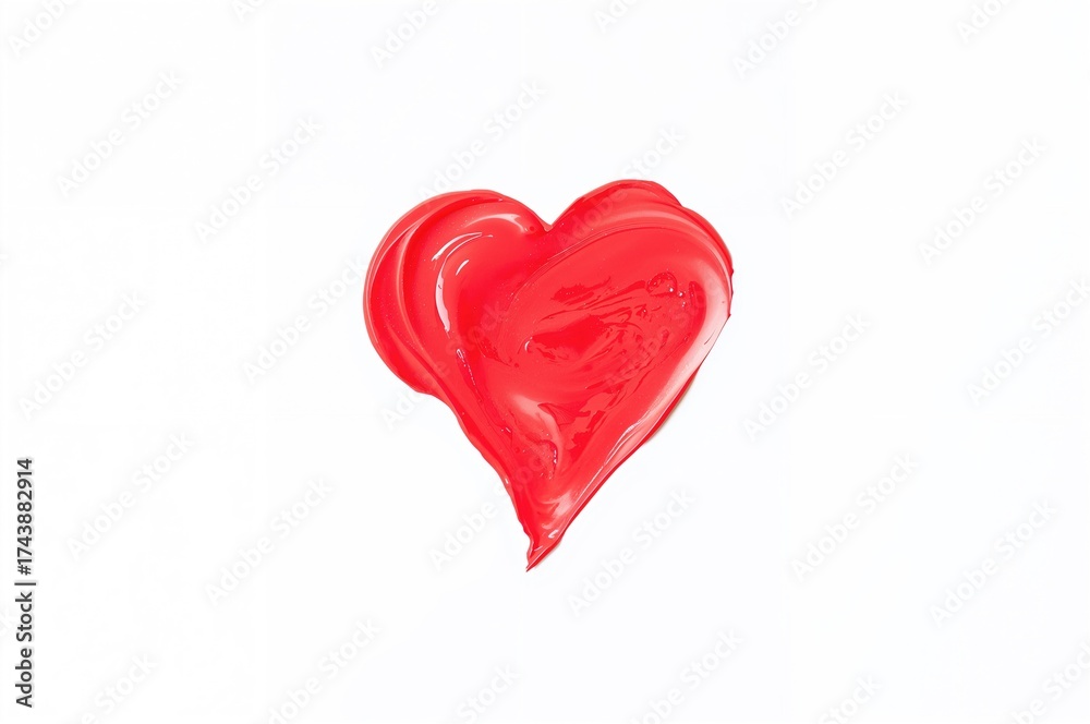 Fototapeta premium Red heart shaped from beauty products or yogurt on a plain white backdrop. Creative Valentine's Day concept