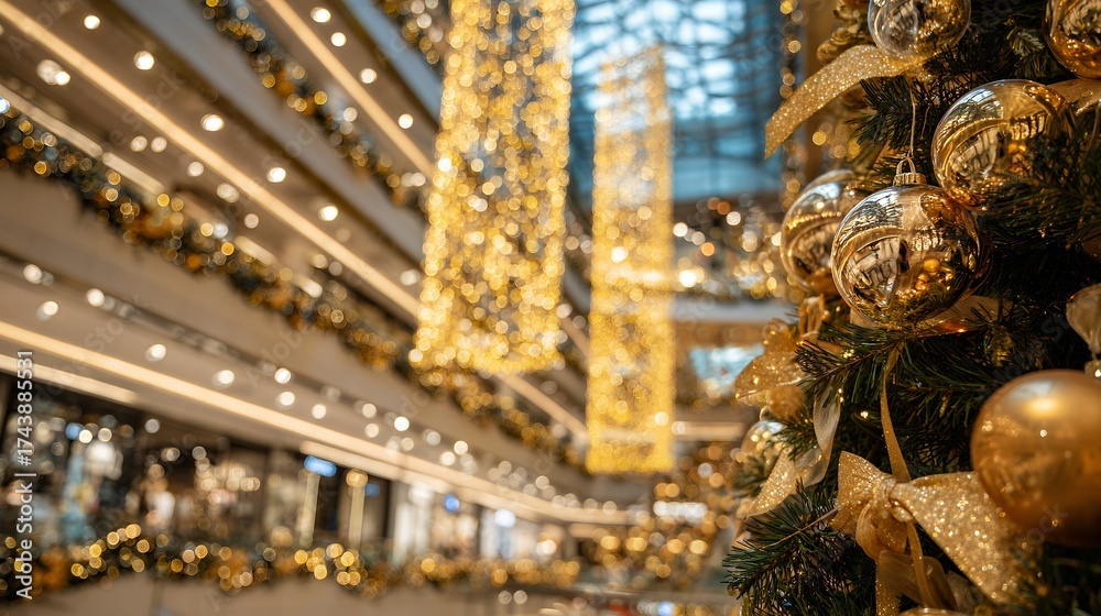 Obraz premium decorated christmas tree in shopping mall