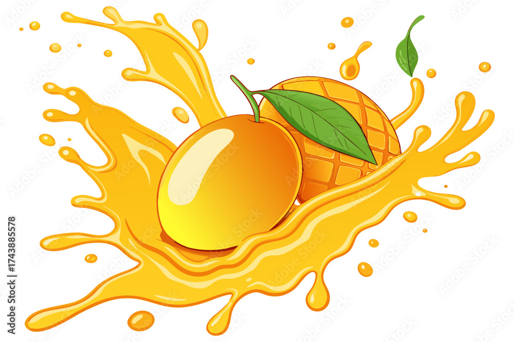 Realistic Mango with Splash Effect Fresh Fruit Vector
