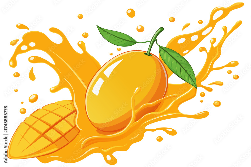 Fresh Ripe Mango with Juice Splash Artwork