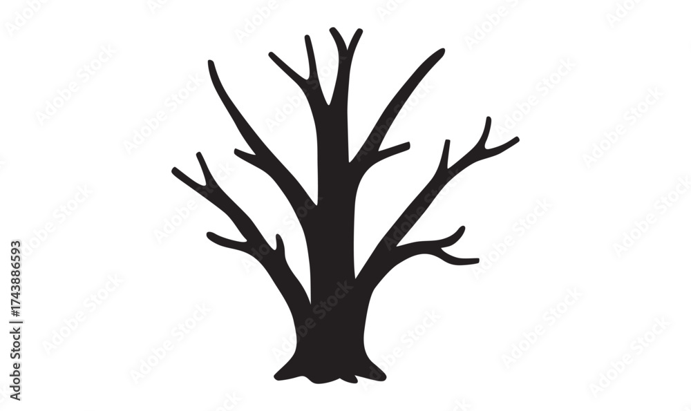 Fototapeta premium Dead tree drawing vector silhouette on white background