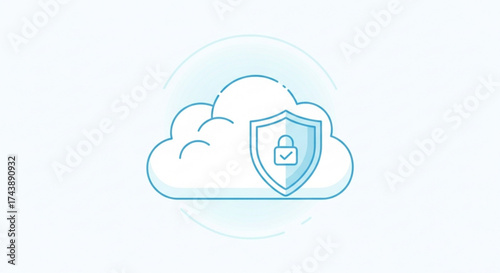 Cloud security icon, depicting data protection and privacy in cloud computing, ensuring secure storage and transmission, shield
