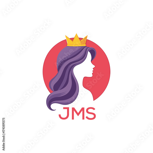 JMS Modern Beauty Queen Logo. JMS Design with Crown and Elegant Woman Silhouette. JMS Feminine Luxury Brand.
