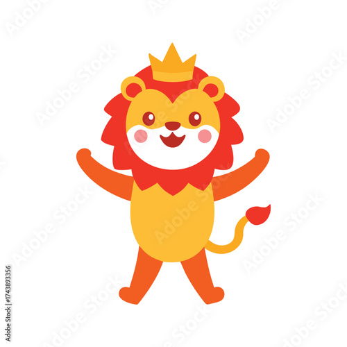 Cartoon lion wearing a golden crown animal king