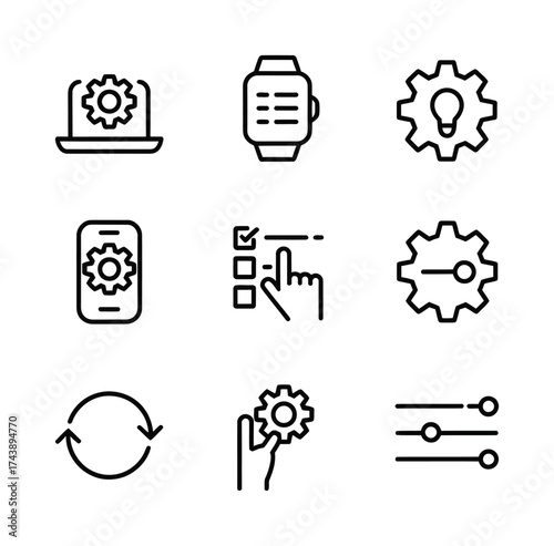 Technology and settings icon set digital configuration vector illustration