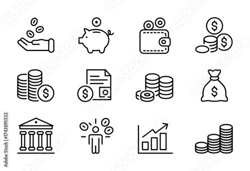 Financial management icon set economy and investment vector illustration