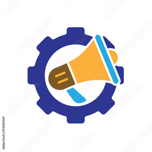 Automation icon. AI. Gear with a speaker in the middle. automatic, manager, web. Flat design style.