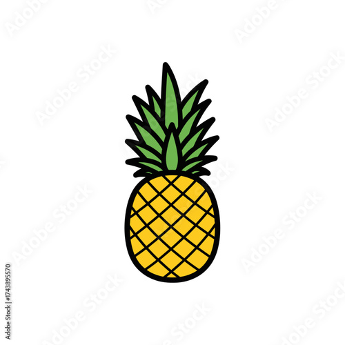 Illustration of a pineapple isolated on white background, a tropical fruit with sweet and sour taste