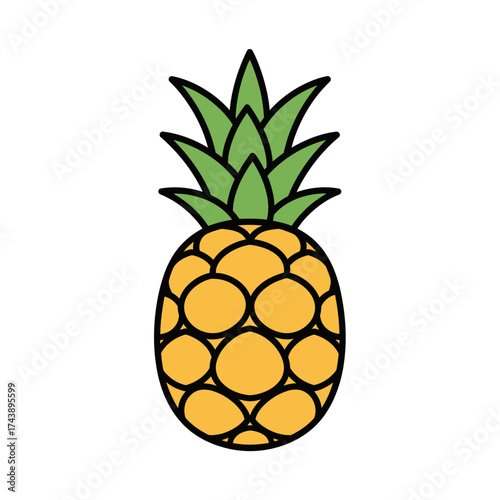 Illustration of a pineapple isolated on white background, a tropical fruit with sweet and sour taste