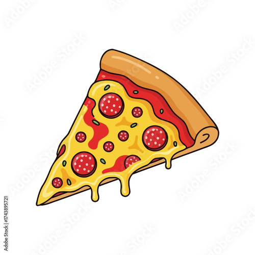Illustration of a slice of pizza with pepperoni isolated on white background food concept