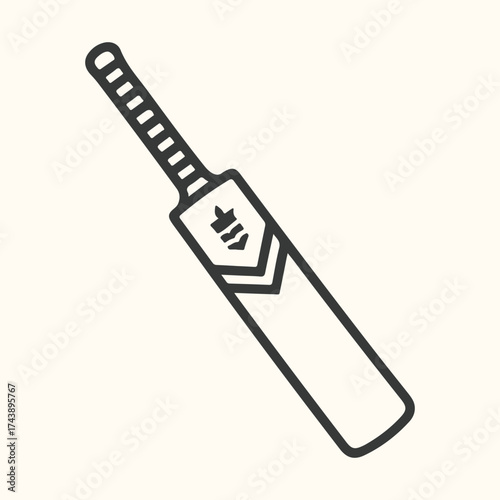 Vector art of a simple, stylized line art illustration of a cricket bat on a plain, lightcolored background, perfect for sports and gamerelated designs