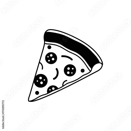 Illustration of a slice of pizza with pepperoni isolated on white background food concept