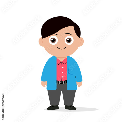 Simple cheerful character in blue shirt flat illustration