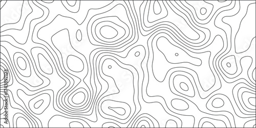 Abstract topographic contour lines forming a continuous organic pattern on a white background representing a stylized map or terrain visualization