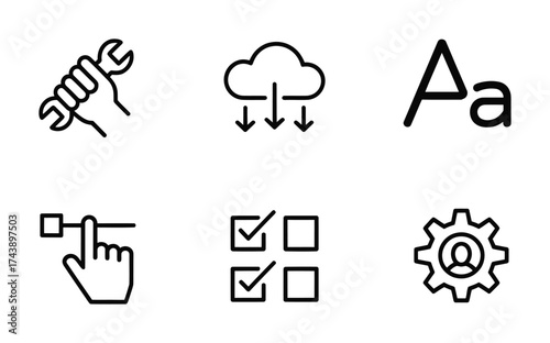 Tools interface line icons repair customization design settings web app user vector