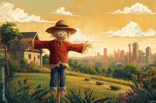 Urban garden scarecrow