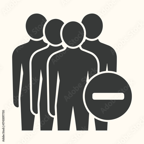 Vector art of group of people silhouette with a minus sign icon, representing exclusion, removal, or blocking