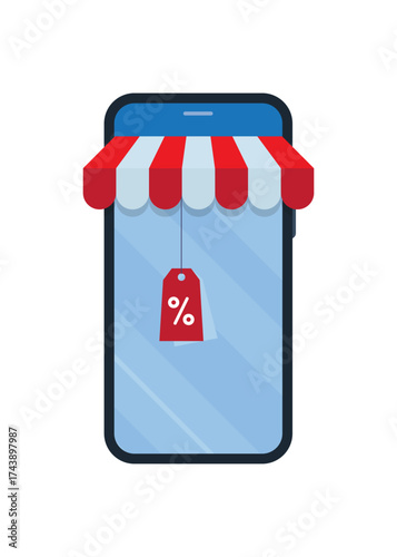 Shopping online with discounts from smartphone vector illustration graphic design