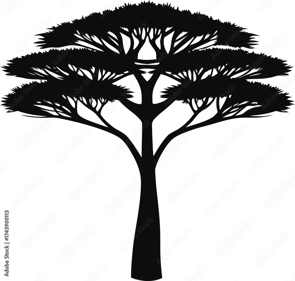 Obraz premium Silhouette of a distinctive acacia tree against a white background