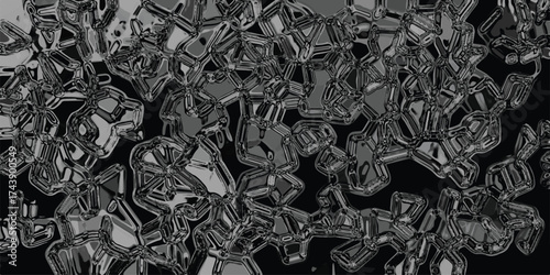 Intricate abstract geometric pattern with sharp angular shapes and metallic grey tones on a black background creating a complex, futuristic digital art design