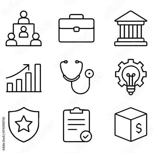 Nine Essential Business and Finance Line Icons.