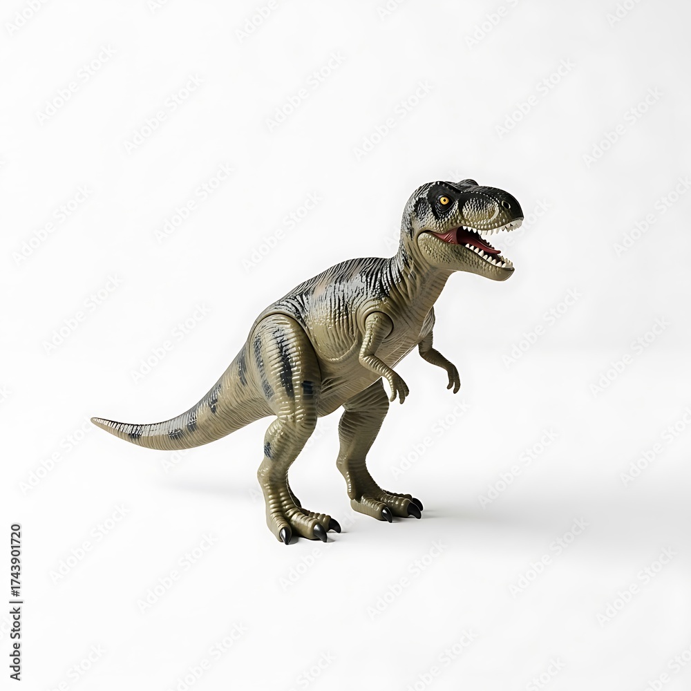 Fototapeta premium Detailed toy tyrannosaurus rex dinosaur on a white background