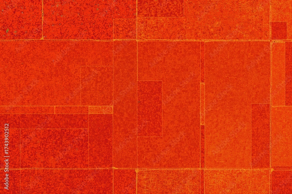 Fototapeta premium Vibrant mosaic of red, orange, and yellow hues with geometric blocks and pixelated texture