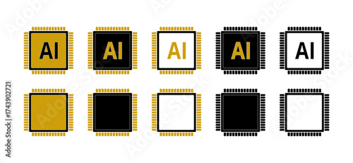 AI microchip icon set without background