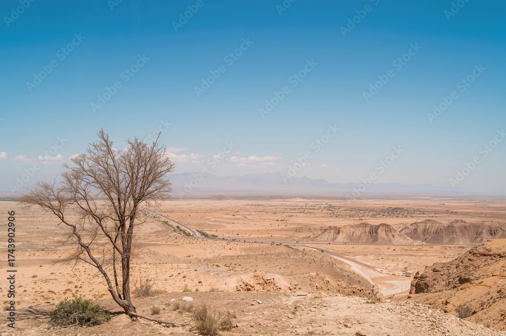 Fototapeta premium Desert landscape with rugged mountain terrain