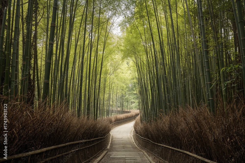 Obraz premium Lush Bamboo Forests in a Serene Mountain District