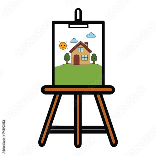 Charming cartoon house on easel vector illustration