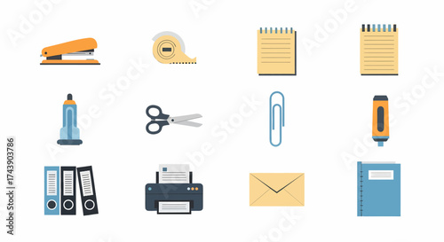 Assortment of Office Supplies and Stationery Items.