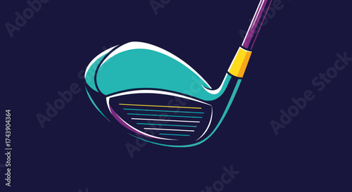 Stylized illustration of a golf club with a blue head and purple/yellow handle