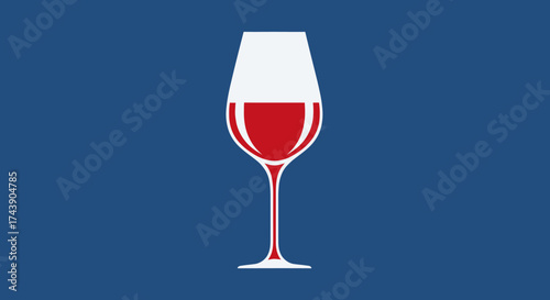 A minimalist, stylized illustration of a wine glass filled with red liquid against a blue background