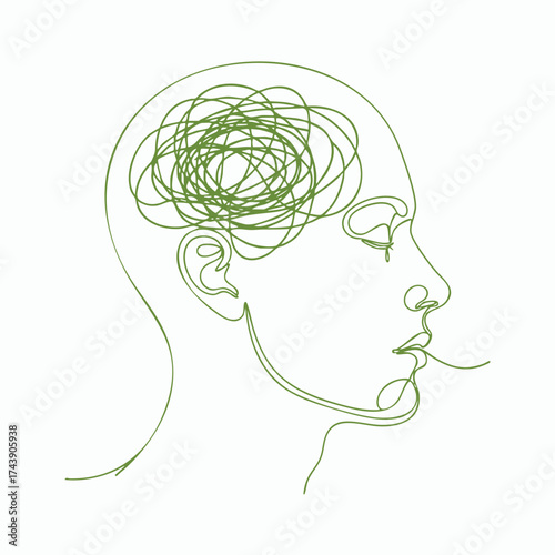 Minimalist Line Drawing of a Human Profile with a Focus on the Brain and Facial Features in a Contemporary Style