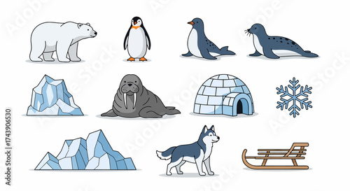Collection of Arctic and Antarctic Animals and Objects.
