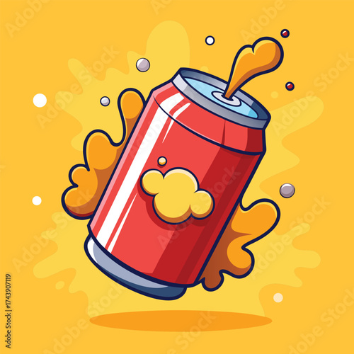 Soda can illustration with straw vector cartoon