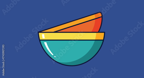Stylized illustration of two bowls, one partially atop the other, set against a blue backdrop