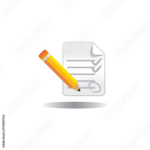 This yellow pencil and paper vector icon illustration is perfect for school or business writing and note taking design