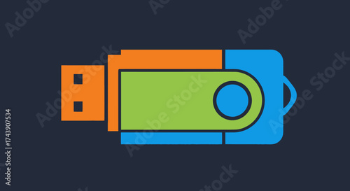 Stylized USB flash drive graphic in orange, green, and blue on a dark background