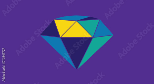 A geometric, gem-like design with a yellow center against a purple background