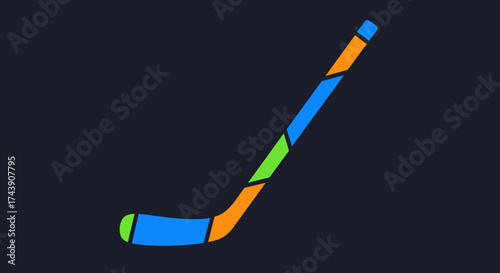 Abstract graphic depicts a hockey stick with colorful geometric segments on a dark background