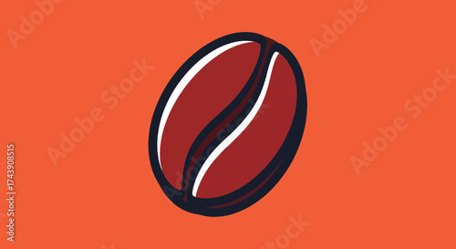 A stylized, graphic illustration of a coffee bean with black outline and white highlights on orange